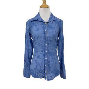 Georg Roth Top Womens XS Extra Small Blue Jay Sequined Embroidered Los Angeles